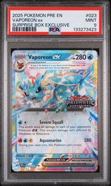 2025 POKEMON PRE EN #023/131 VAPOREON EX SURPRISE BOX EXCLUSIVE PSA 90