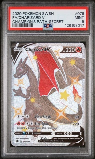 2020 Pokemon Sword & Shield Champion's Path Fa Secret Charizard V #079 PSA 90