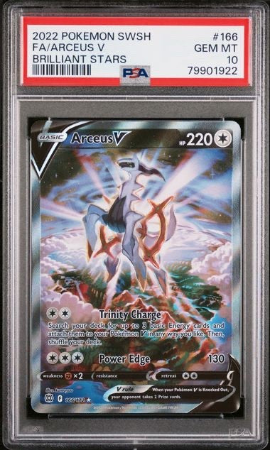 2022 POKEMON SWORD & SHIELD BRILLIANT STARS #166 FA/ARCEUS V BRILLIANT PSA 100