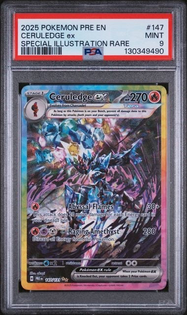 2025 POKEMON PRE EN-PRISMATIC EVOLUTIONS #147 CERULEDGE EX PSA 90
