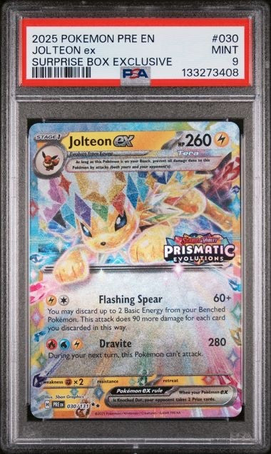 PSA 9 Pokemon Prismatic Evolutions Surprise Box Promo Jolteon EX 030/131 MINT!0