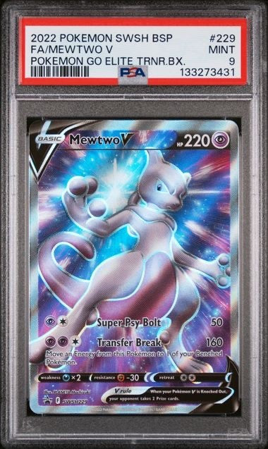 2022 POKEMON SWSH BLACK STAR PROMO 229 FULL ART/MEWTWO V POKEMON GO ETB PSA 90