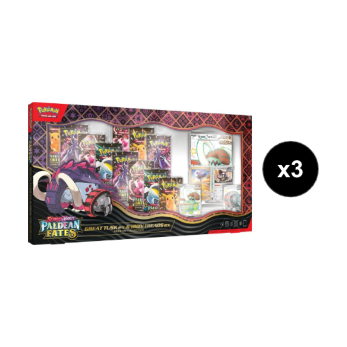 Pokémon Paldean Fates Great Tusk ex & Iron Treads ex Premium Collection (3-Pack) – Sealed